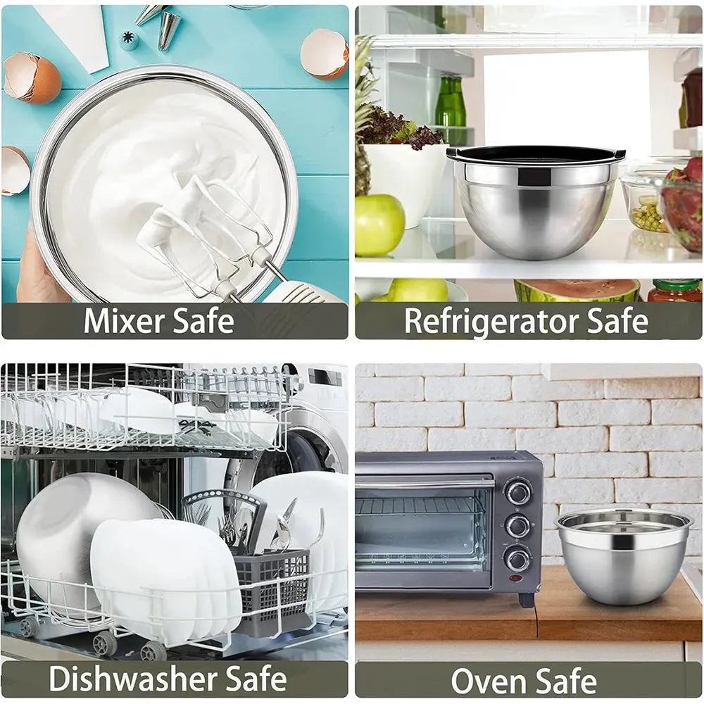 Stainless Steel Mixing Bowl Set with Airtight Lids – Multi-Purpose Kitchen Bowls for Mixing, Whisking, Serving, Storing & Food Prep – Fridge & Dishwasher Safe – Set Includes 6 Bowls in 18cm to 28cm Sizes