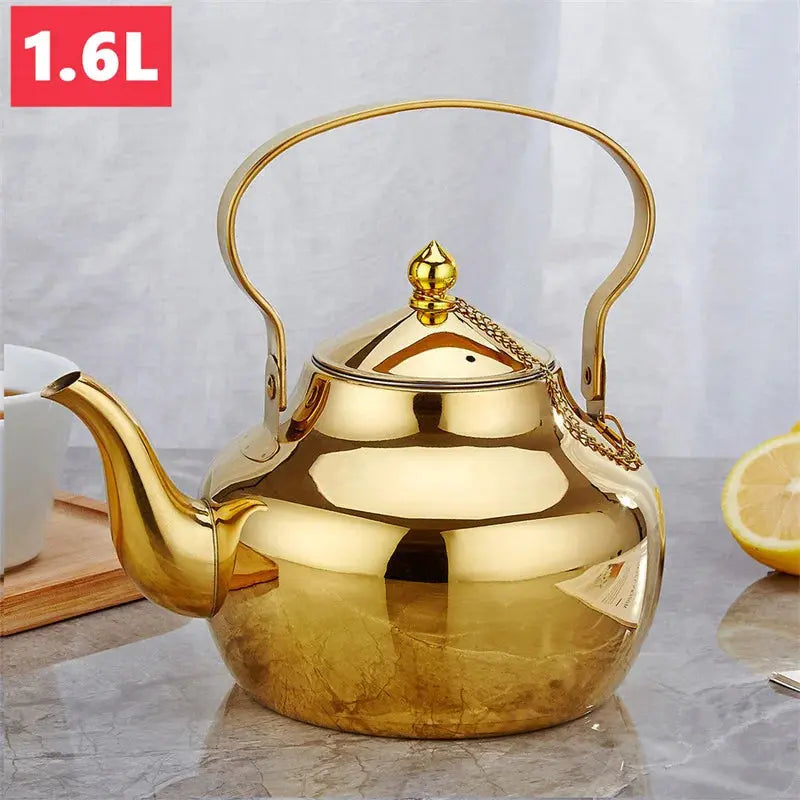 Golden Stainless Steel Kettle with Infuser – Multi-Use for Tea, Coffee, Oils Storage, Clear Soups & Baby Food Prep ,Home & Office Kitchenware C for Chef