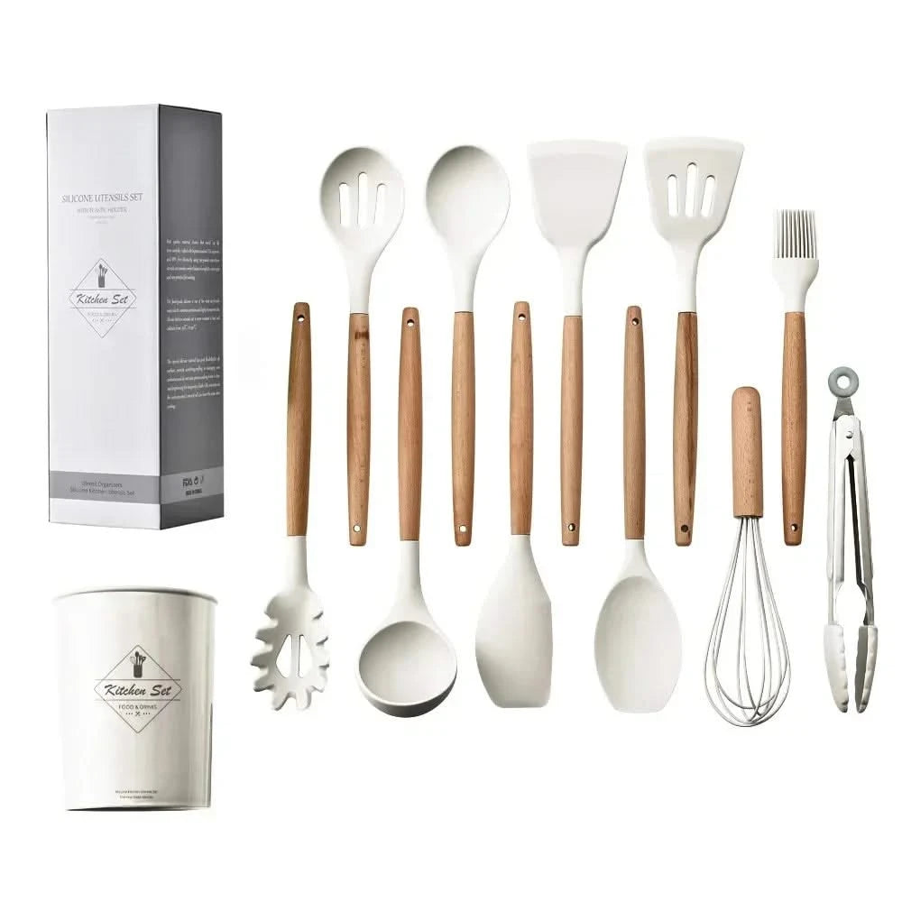 12-Piece Food-Grade Silicone Kitchen Utensils Set – Versatile Cooking Tools with Turner, Spatula, and Measuring Spoons for Everyday Use