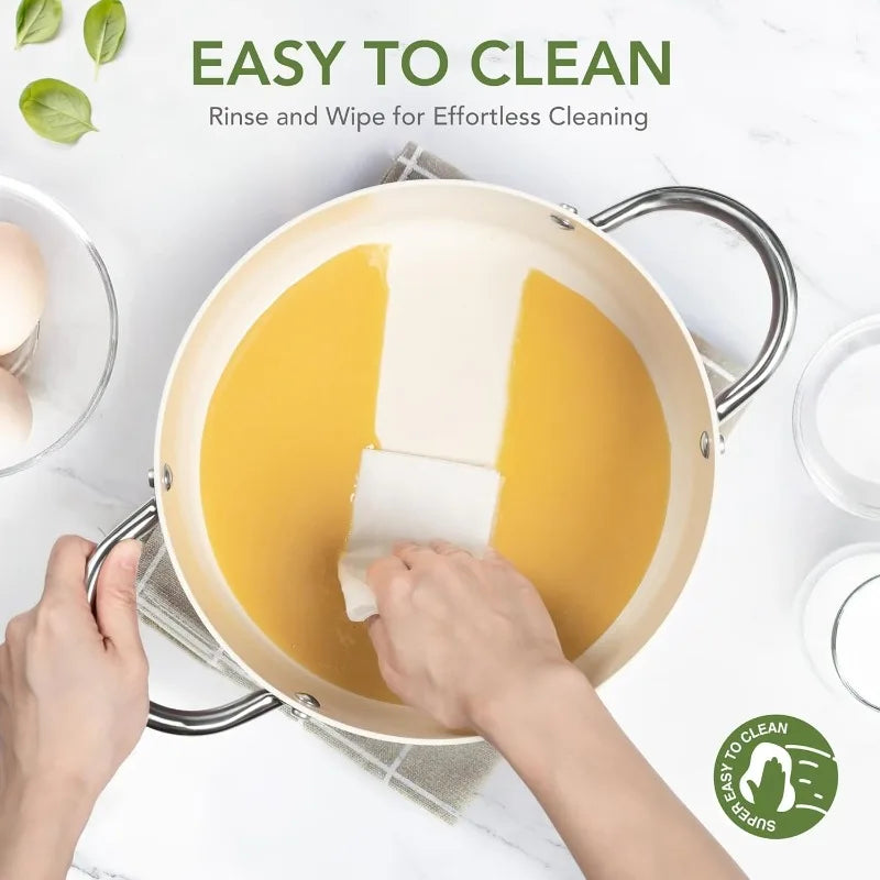 Non-Stick Ceramic Stock Pot with Glass Lid – 6-Quart Cooking Pot Induction-Compatible – Ideal for Soups, Stews, Curries, Simmering, Sautéing & One-Pot Meals – Available in Green, Blue & White