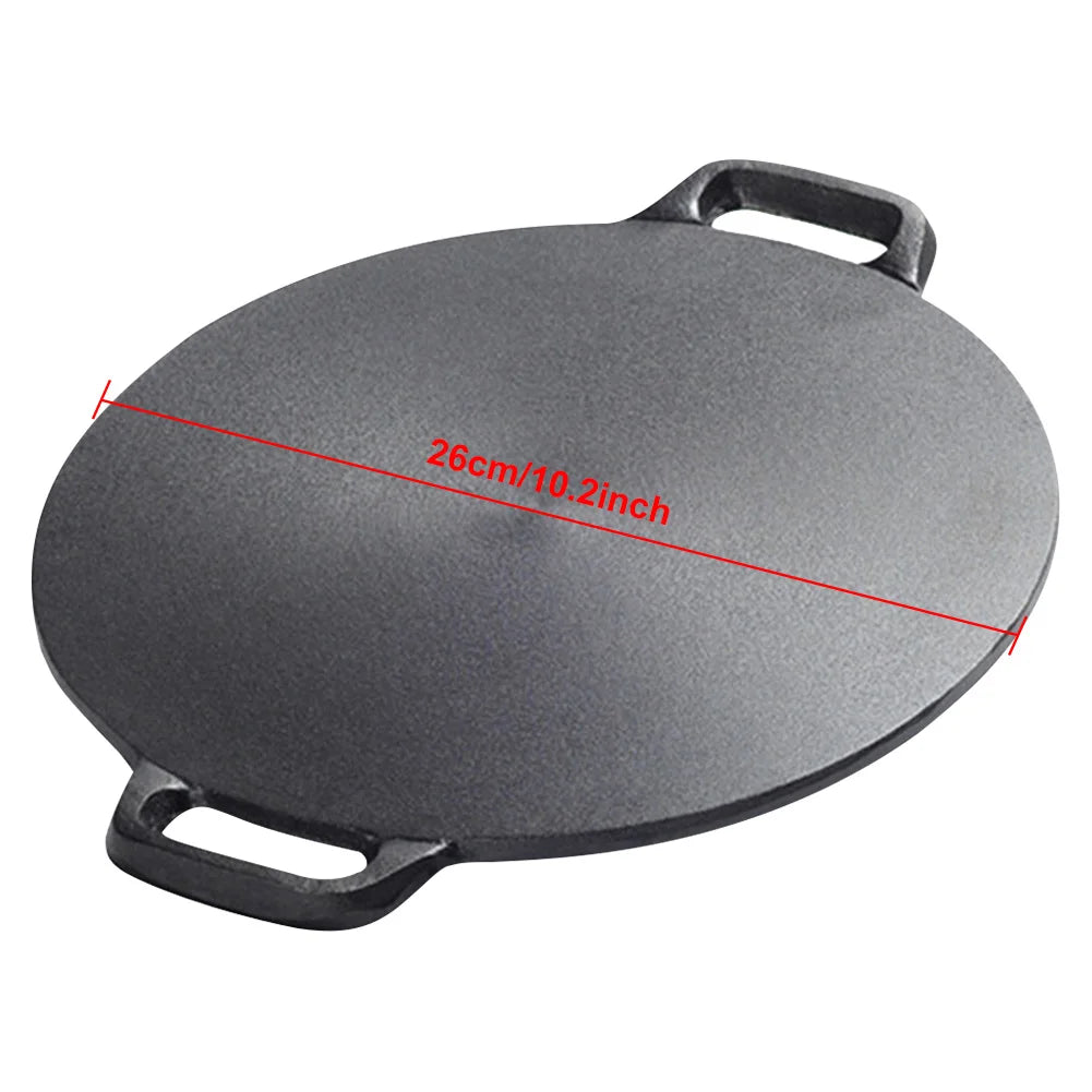 Round Cast Iron Griddle Pan with Handles – Non-Stick BBQ Grill Pan & Baking Tray – Perfect for Steaks, Fish & Garden Parties – Available in 26cm, 28cm, 30cm, 32cm & 34cm