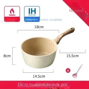 Maifan Stone Coated Non-Stick Saucepan with Wooden Handle – Multipurpose Pot for Boiling Milk, Heating Soups, Sauces & Daily Cooking – Available with or without Glass Lid – Induction & Gas Stove Compatible – Available in 16cm, 18cm & 20cm Sizes