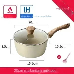 Maifan Stone Coated Non-Stick Saucepan with Wooden Handle – Multipurpose Pot for Boiling Milk, Heating Soups, Sauces & Daily Cooking – Available with or without Glass Lid – Induction & Gas Stove Compatible – Available in 16cm, 18cm & 20cm Sizes