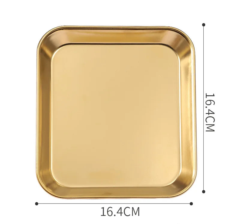 Golden 304 Stainless Steel Square Plate– Durable Flat Tray for Appetisers, BBQ, Steak, Dessert, Roasting & Daily Meals(Available in 14×14cm, 14×16cm)