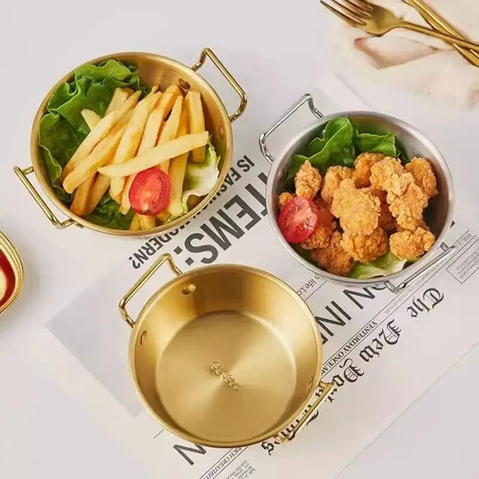 Golden Stainless Steel Snack Bowl – Multipurpose Double-Handle Bowl (Available in 12.5cm, 13.5cm, and 14.5cm )