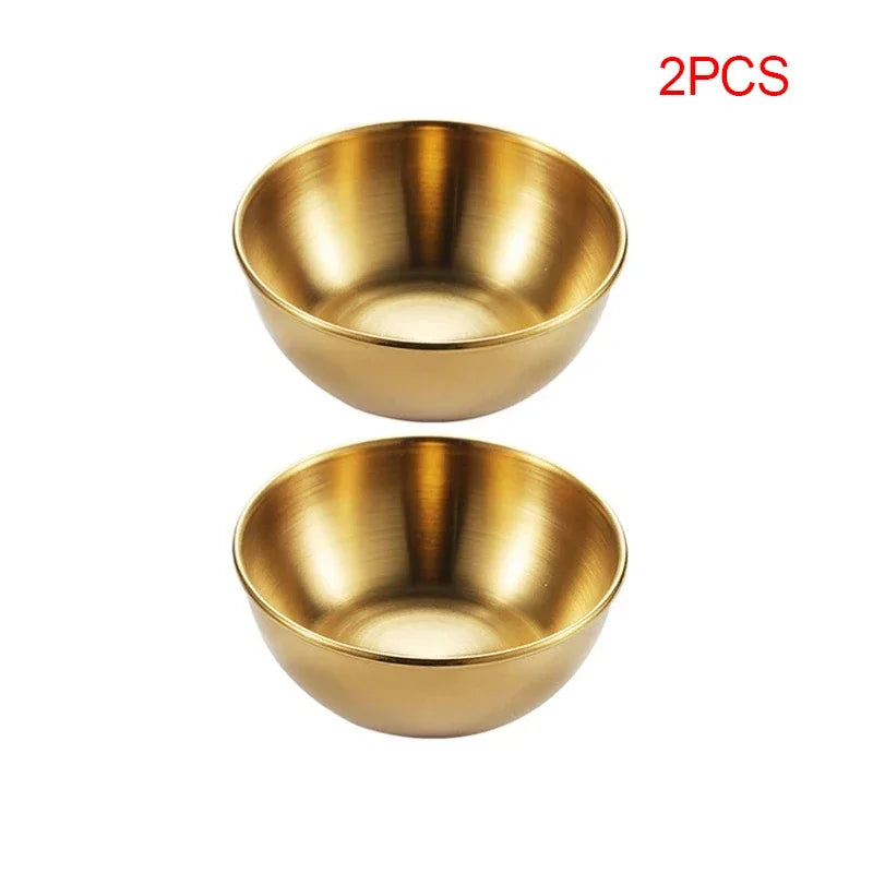 Golden Stainless Steel Bowl Dipping Sauce Condiments Set – 2pcs/4pcs Appetizer & Seasoning Plates for Dips, Condiments & Kitchen Serving