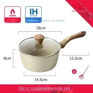 Maifan Stone Coated Non-Stick Saucepan with Wooden Handle – Multipurpose Pot for Boiling Milk, Heating Soups, Sauces & Daily Cooking – Available with or without Glass Lid – Induction & Gas Stove Compatible – Available in 16cm, 18cm & 20cm Sizes