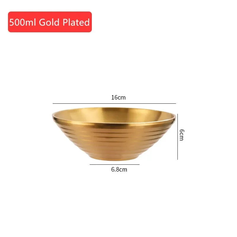 Golden Stainless-Steel Bowl – Ideal for Ramen, Rice, Soups, Noodles, & Salad, Made from Premium 304 Steel (Available in 500ml–1800ml)