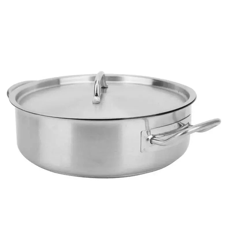 Stainless Steel Sauté & Braiser Pan with Lid & Dual Handles – Multipurpose Flat-Bottom Pot for Searing, Simmering, Stews, Soup, Curries, Braising & One-Pan Meals – Compatible with Gas, Electric & Induction Stoves – Composite Base – Size: 25.5 x 8.5cm