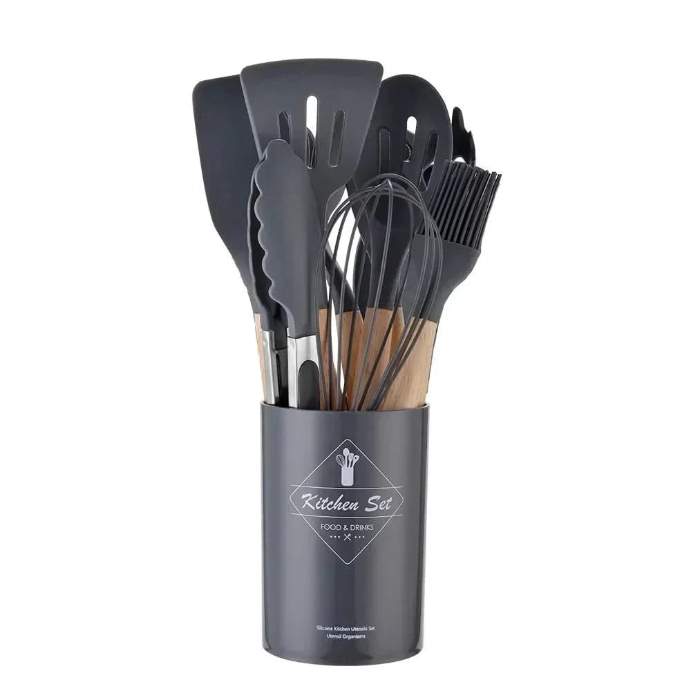 12-Piece Food-Grade Silicone Kitchen Utensils Set – Versatile Cooking Tools with Turner, Spatula, and Measuring Spoons for Everyday Use