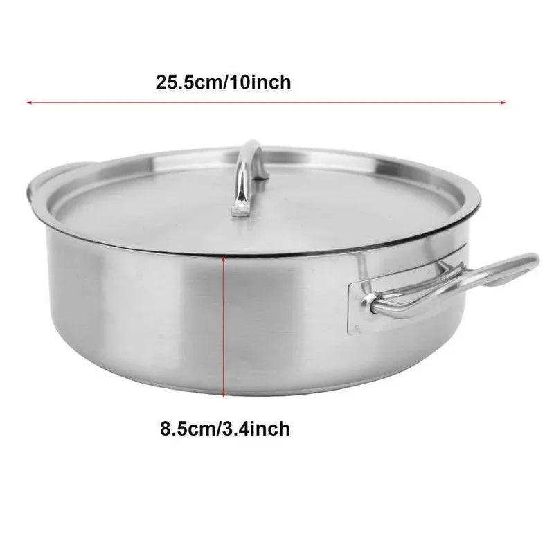 Stainless Steel Sauté & Braiser Pan with Lid & Dual Handles – Multipurpose Flat-Bottom Pot for Searing, Simmering, Stews, Soup, Curries, Braising & One-Pan Meals – Compatible with Gas, Electric & Induction Stoves – Composite Base – Size: 25.5 x 8.5cm