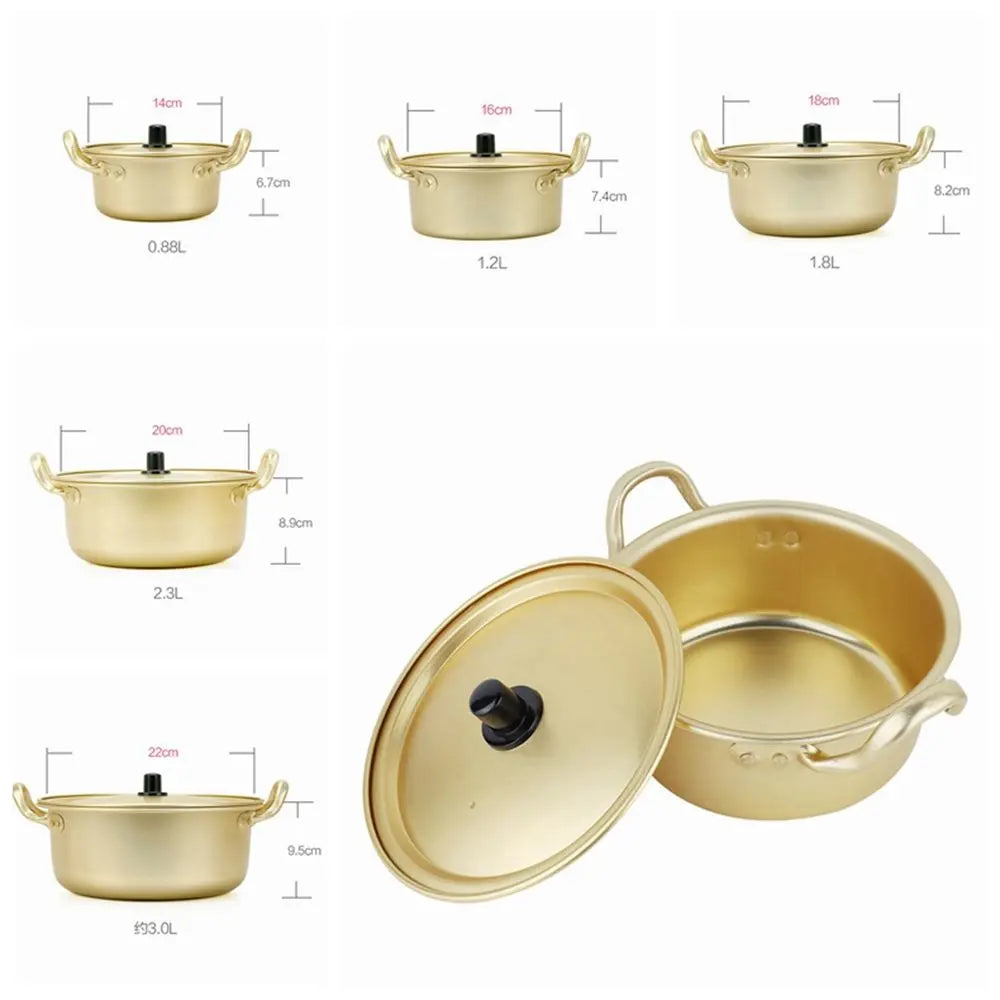 Golden Aluminum Noodle & Soup Pot with Lid – Ideal for Ramen, Milk, and Egg Cooking (Available in 16cm, 18cm, 20cm)