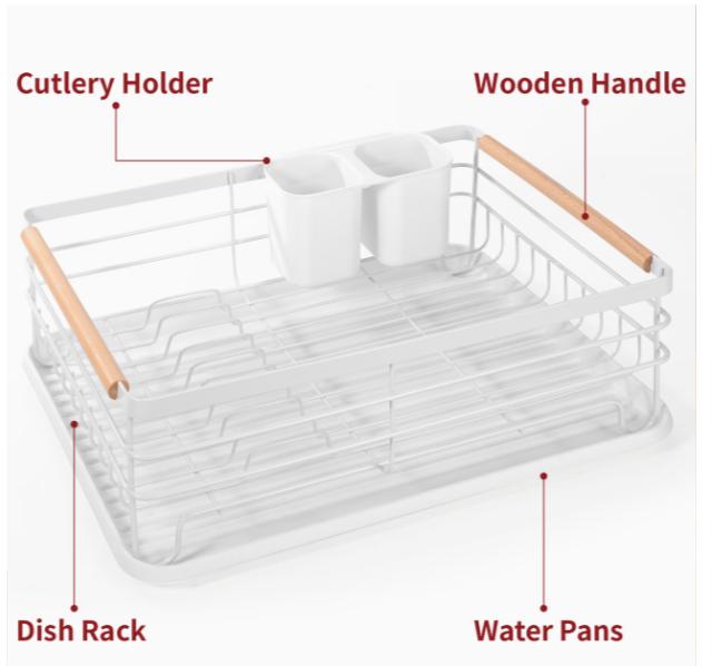 Dish Drainer with Wooden Handles & Drip Tray