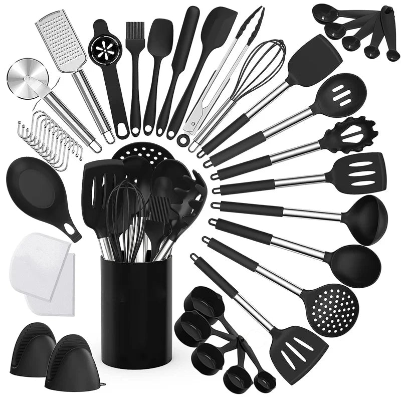 43-Piece Silicone Kitchen Utensils Set with Stainless Steel Handles