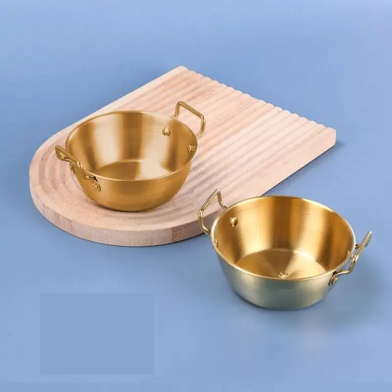 Golden Stainless Steel Snack Bowl – Multipurpose Double-Handle Bowl (Available in 12.5cm, 13.5cm, and 14.5cm )