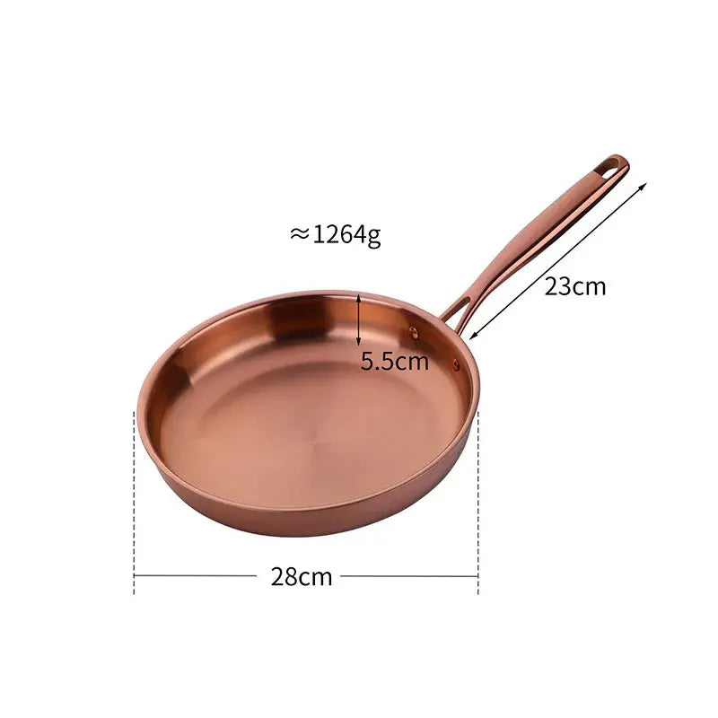 Stainless Steel Frying Pan with Long Handle – Skillet Made from Premium 304 Food-Grade Stainless Steel – Great for Pan-Frying, Searing Steak, Stir-Frying & Daily Meals – Compatible with Induction, Gas & Electric Cooktops –Available in Rose Gold Rose gold