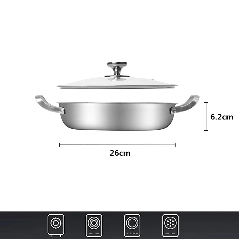 Honeycomb Tri-Ply Stainless Steel Skillet / Paella Pan – Non-Stick Frying Pan with Glass Lid Perfect for Searing, Stir-Frying & One-Pan Meals or preparing paella, Available in 26cm, 28cm, 30cm, 32cm