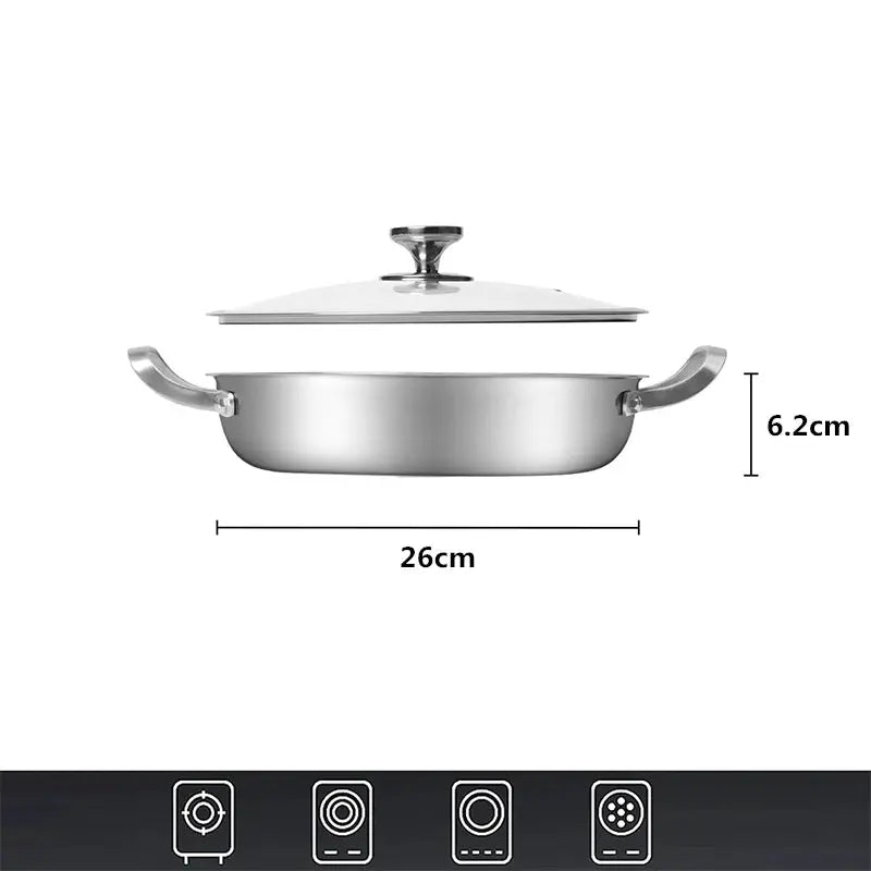 Honeycomb Tri-Ply Stainless Steel Skillet / Paella Pan – Non-Stick Frying Pan with Glass Lid Perfect for Searing, Stir-Frying & One-Pan Meals or preparing paella, Available in 26cm, 28cm, 30cm, 32cm 28 cm with lid