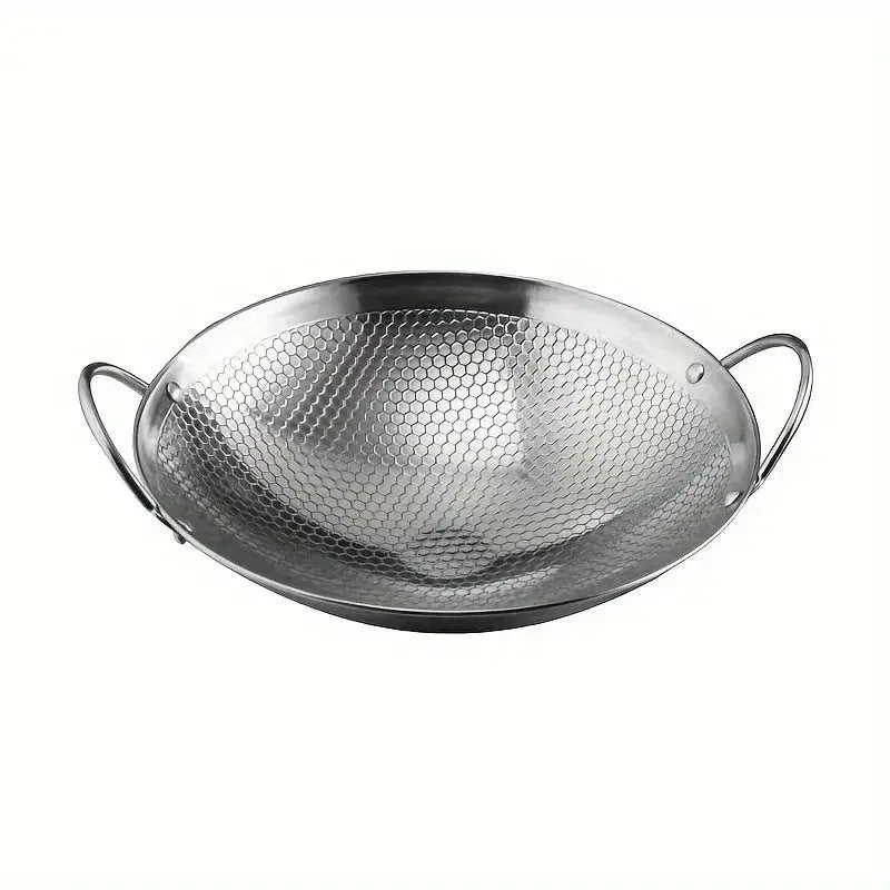 Honeycomb Stainless Steel Wok – 29cm Non-Stick Dual Handles Pan for Pasta, Steak, Stir-Frying, Boiling, Deep-Frying, Ramen & More – Scratch-Resistant & Heat-Conductive – Ideal for Restaurant or Home Use