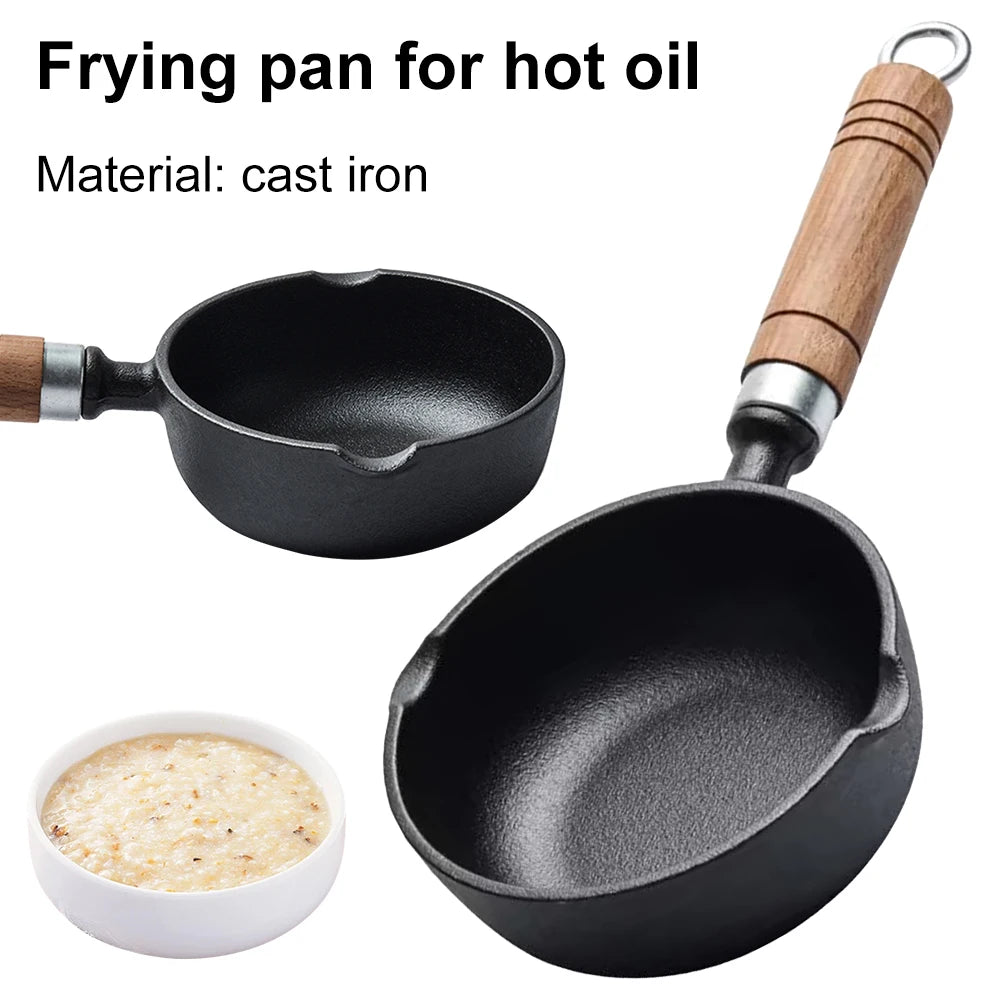 Cast Iron Mini Saucepan with Wooden Handle – Non-Stick Small Pot for Eggs, Sauces, Soups, Daily Cooking, Small Meals & Side Dishes (Available in 11cm & 13cm Sizes)