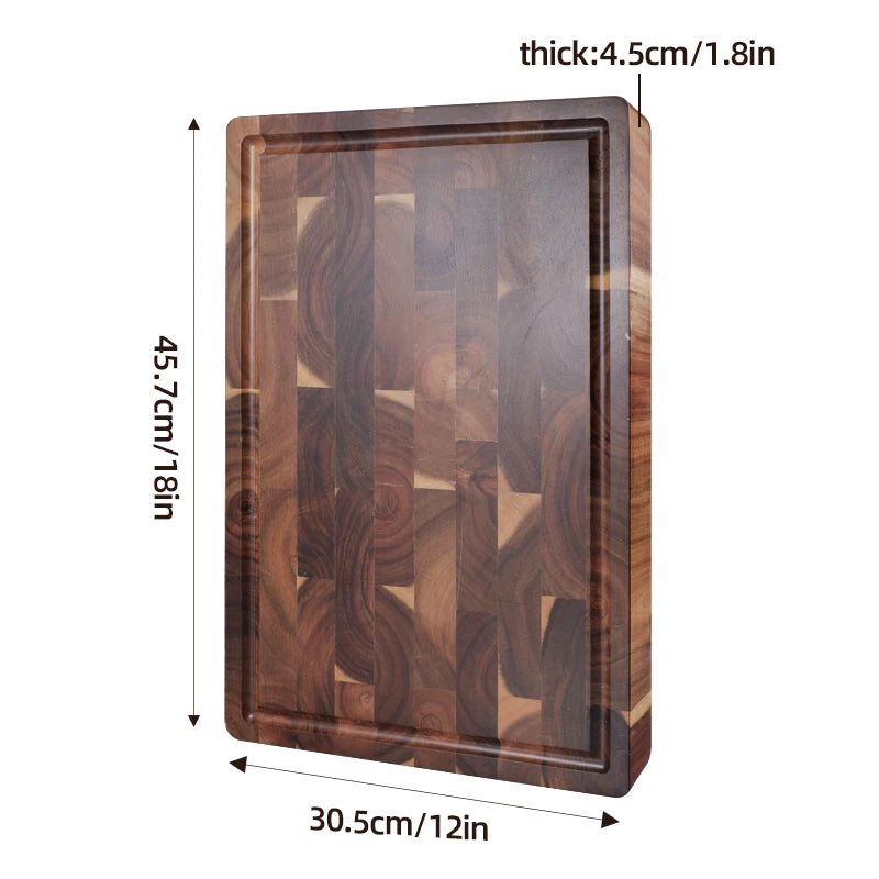 Premium Thick Acacia Wood Chopping Board – Anti-Slip, End-Grain, Heavy-Duty Board for Daily Kitchen Prep – Double-Sided, Crack-Resistant, Surface with Juice Groove & Durable – Available in 5 Sizes (Round & Rectangular Options)