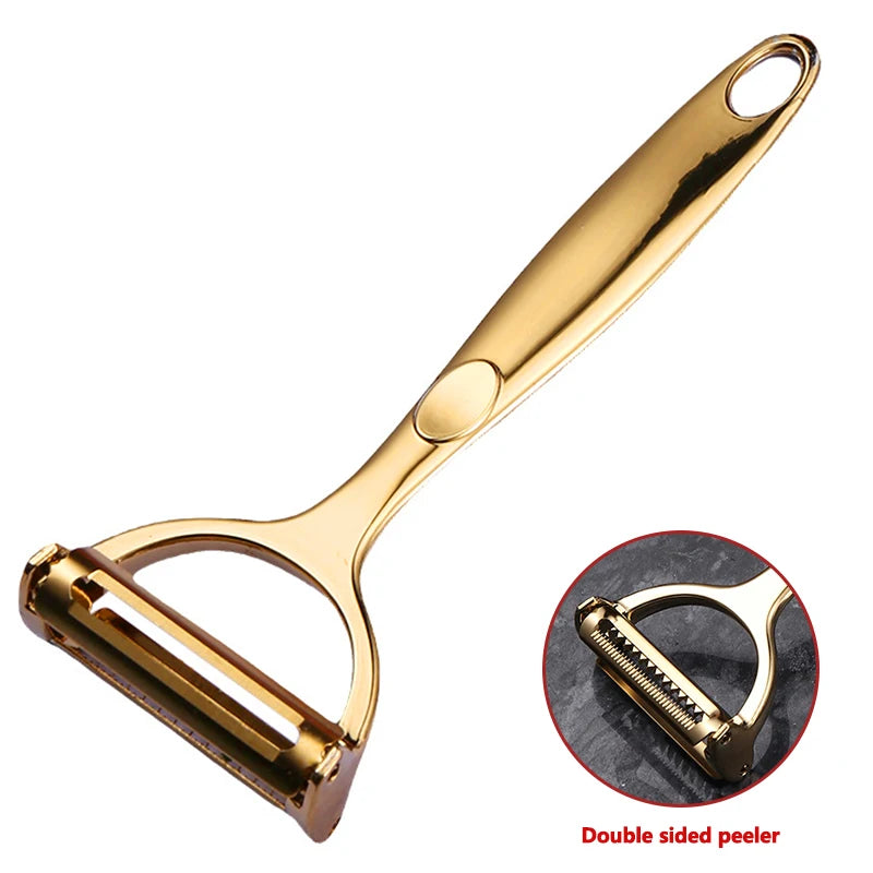 Golden Zinc Alloy Vegetable Peeler – Sharp Dual-Edged Blade with Non-Slip Handle for Effortless Potato, Carrot & Fruit Peeling(15cm)