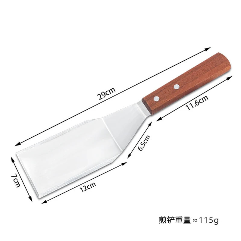 Stainless Steel Griddle Spatula & Grill Scraper with Wooden Handle – Square Head Burger Turner & Pizza Shovel – Perfect for BBQ, Steaks & Pancakes