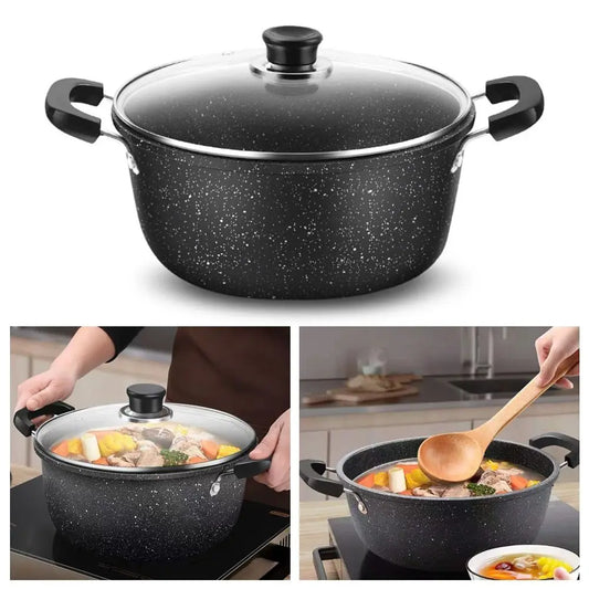 Maifan Stone Coated Non-Stick Stock Pot with Glass Lid & Double Handle Design – Deep Cooking Pot for Soups, Stews, Pasta, Simmering, Sautéing, Curries & One-Pot Family Meals – Compatible with Gas, Electric & Induction  – Available in 22cm & 26cm