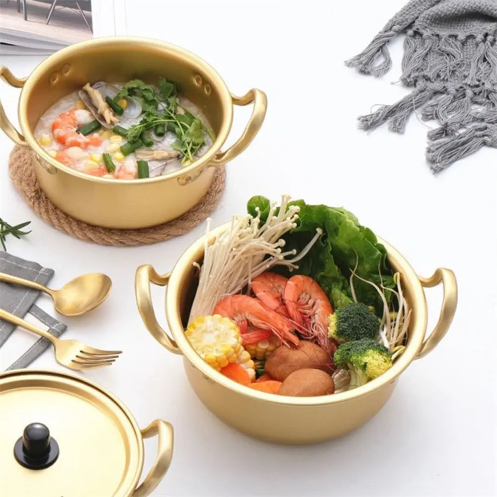 Golden Aluminum Noodle & Soup Pot with Lid – Ideal for Ramen, Milk, and Egg Cooking (Available in 16cm, 18cm, 20cm)