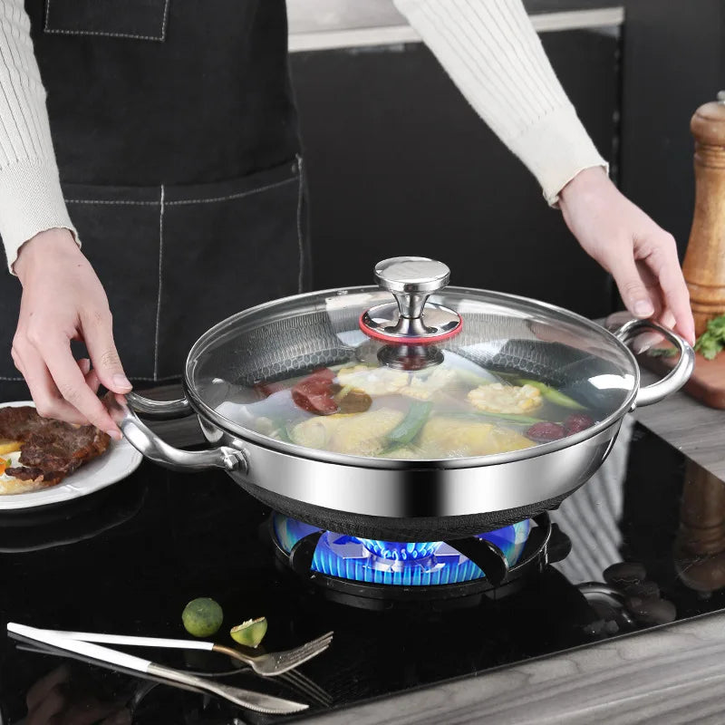 Honeycomb Stainless Steel Frying Pan & Soup Pot with Lid – Multi-Purpose, Double-Sided Non-Stick Deep Cooking Pot for Frying, Stewing, Soup, Stock & Daily Cooking – For Gas & Induction – Available in 32cm, 34cm, 36cm
