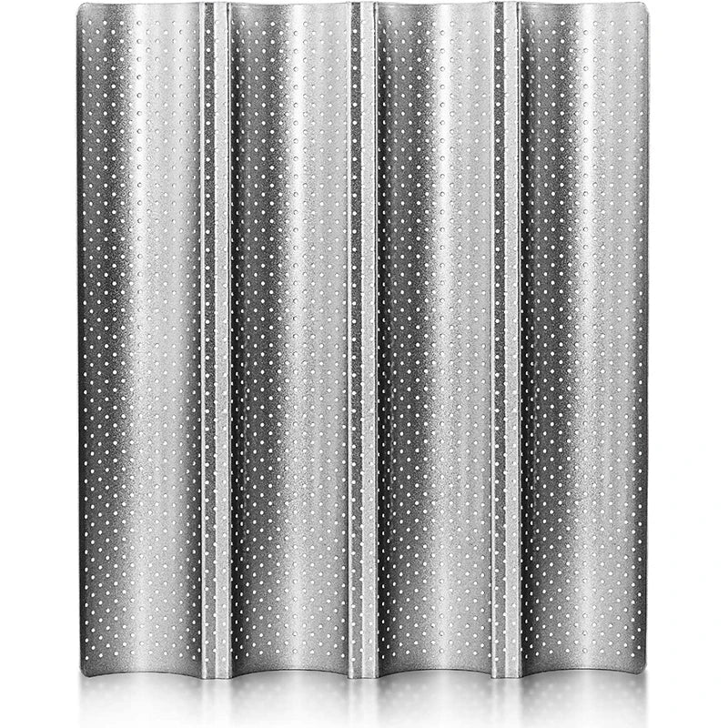 Non-Stick Perforated Carbon Steel Baguette Pan – French Bread Baking Tray – Perfect for Crusty Baguettes & Homemade Loaves – Available in 2 & 4 Loaves