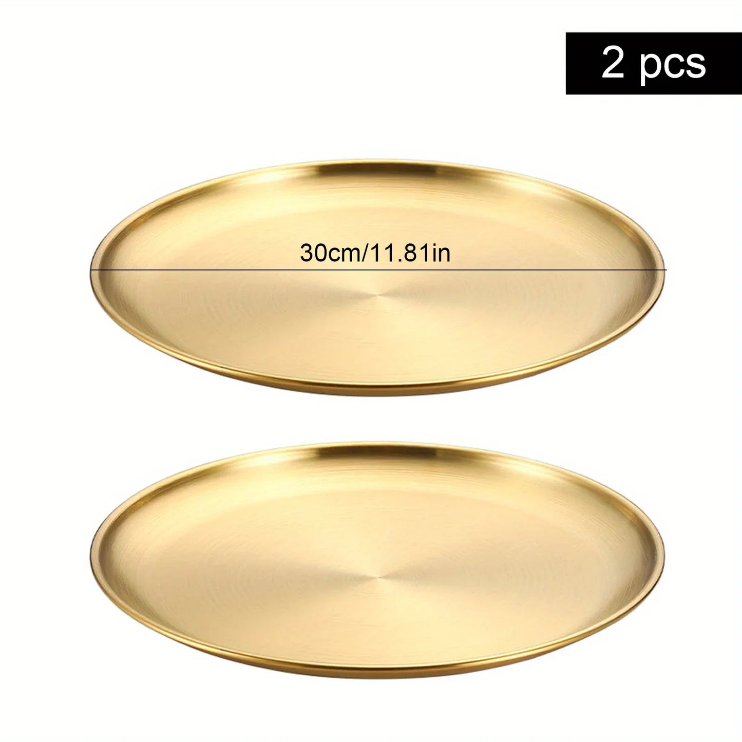 2Pcs Golden Stainless Steel Round Plate Set – Rust-Proof Shallow Trays for BBQ, Picnic & Kitchen Use (6 Sizes: 14cm–30cm)