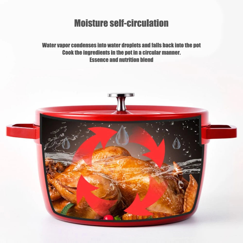 Cast Iron Enamel-Coated Dutch Oven with Lid & Side Handles – Heavy-Duty Cooking Pot for Simmering Soups, Braising, Roasting, Baking, Stews, Curries & One-Pot Meals – Oven, Induction & Gas Compatible – Red (24cm)