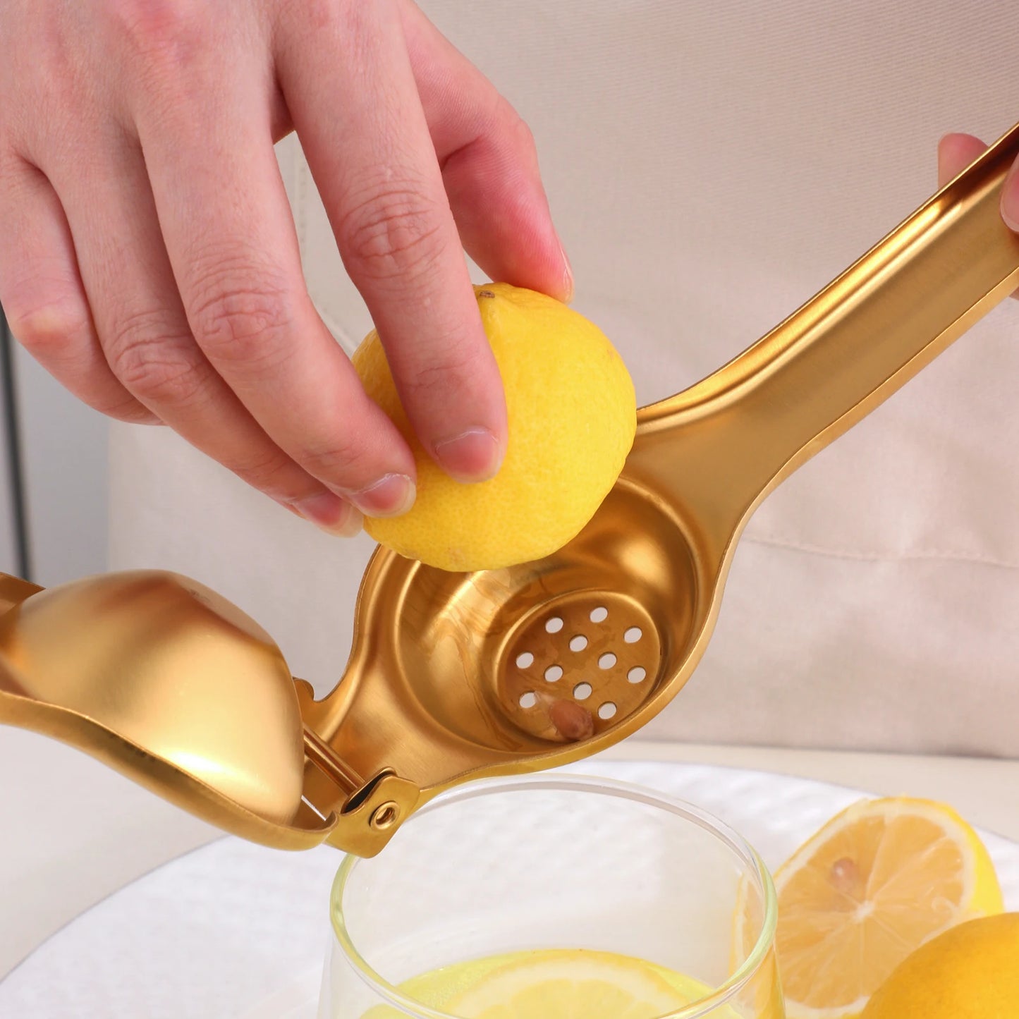Golden Stainless Steel Lemon Squeezer – Hand Press Juicer for Lemons, Oranges & Citrus Fruits