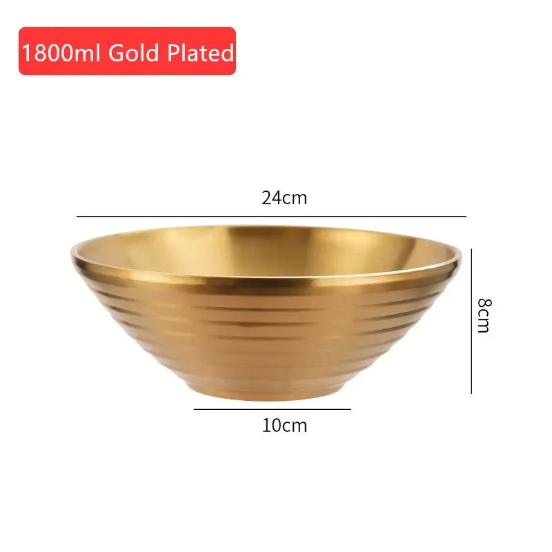 Golden Stainless-Steel Bowl – Ideal for Ramen, Rice, Soups, Noodles, & Salad, Made from Premium 304 Steel (Available in 500ml–1800ml)