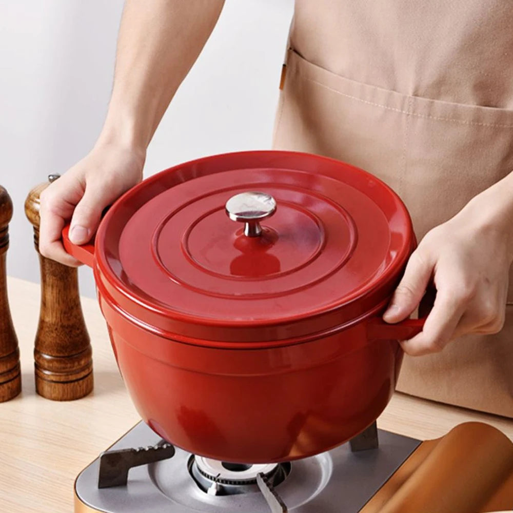 Cast Iron Enamel-Coated Dutch Oven with Lid & Side Handles – Heavy-Duty Cooking Pot for Simmering Soups, Braising, Roasting, Baking, Stews, Curries & One-Pot Meals – Oven, Induction & Gas Compatible – Red (24cm)