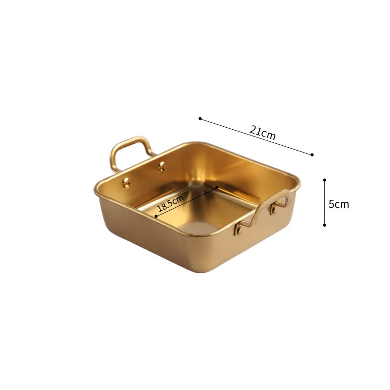 Golden Stainless Steel Square Tray with Handles – Durable Deep Base, Ideal for Baking, Grilling, Frying & More (Available in 16cm, 21cm, 26cm