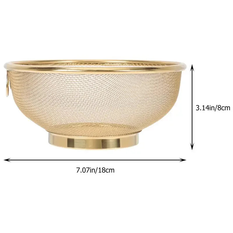Golden Stainless Steel Mesh Colander – Fine Strainer Basket for Rice, Fruit, Vegetables & Pasta (20cm)
