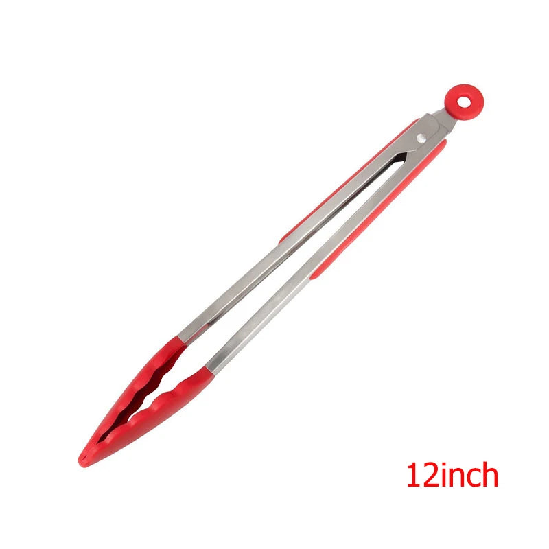 Locking Silicone Kitchen Tongs with Stainless Steel Handles – Non-Stick BBQ & Cooking Tongs – Best for Grilling, Frying & Serving – Available in Black & Red, 9 or 12 Inch