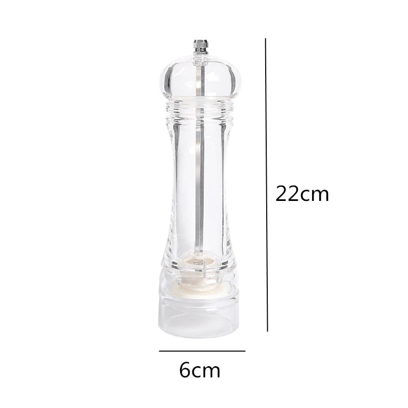Clear Acrylic Salt & Pepper Grinder Mill with Adjustable Ceramic Coarseness – Refillable Sea Salt & Pepper Mill – Great for Sea Salt & Peppercorns – Available in 4, 5, 6 & 8 Inch