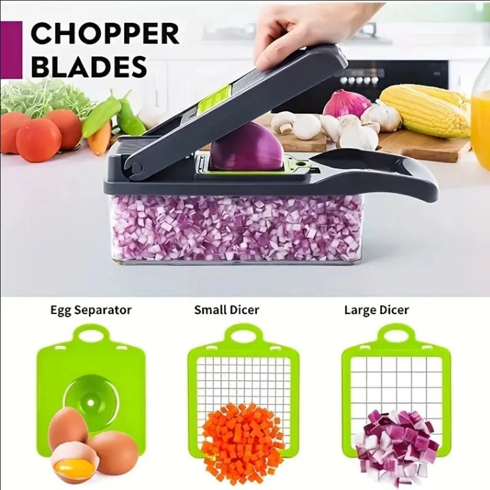 Vegetable Chopper & Mandoline Slicer with Container – Onion, Salad & Veggie Chopper with Cheese Grater – Best for Quick, Easy Meal Prep – Available in Green, Green, Green & Green Colours