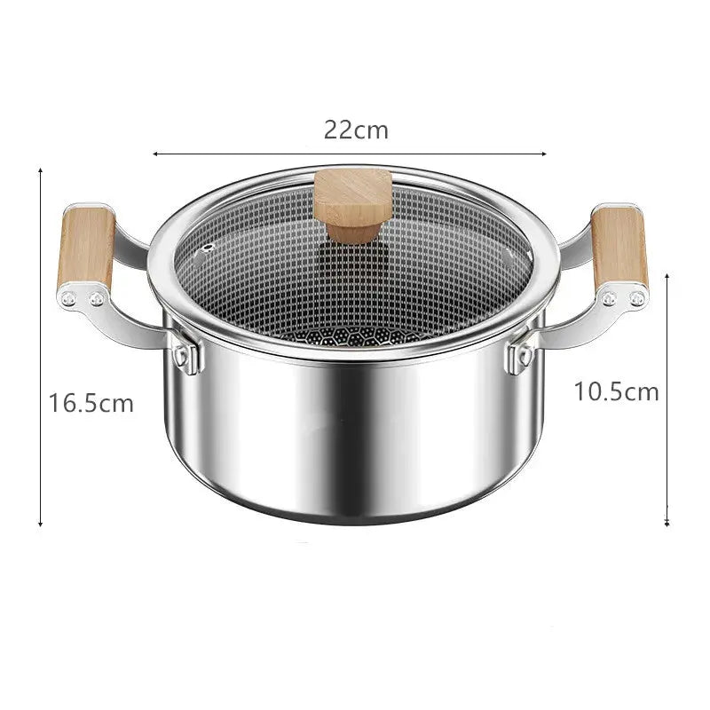 Honeycomb Stainless Steel Soup Pot with Lid – Multi-Purpose Non-Stick Pot for Frying, Stewing, Searing, Stir-Fry, Soup & Stock – Works on All Stovetops – Available in 20cm, 22cm, 24cm (with lid), and 26cm (without lid) 22cm with cover
