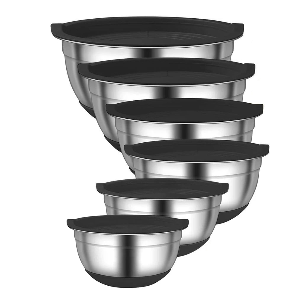 Stainless Steel Mixing Bowl Set with Airtight Lids – Multi-Purpose Kitchen Bowls for Mixing, Whisking, Serving, Storing & Food Prep – Fridge & Dishwasher Safe – Set Includes 6 Bowls in 18cm to 28cm Sizes