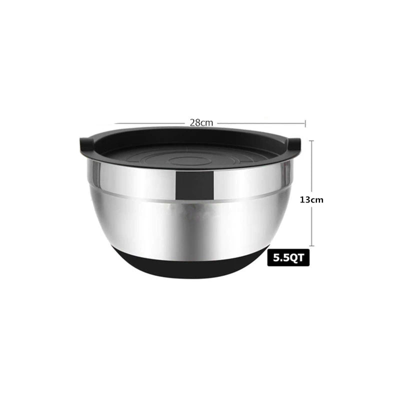 6 Piece Stainless Steel Mixing Bowl Set with Lids & Non-Slip Bases – Nesting Baking & Storage Bowls – Best for Baking, Salads & Food Prep