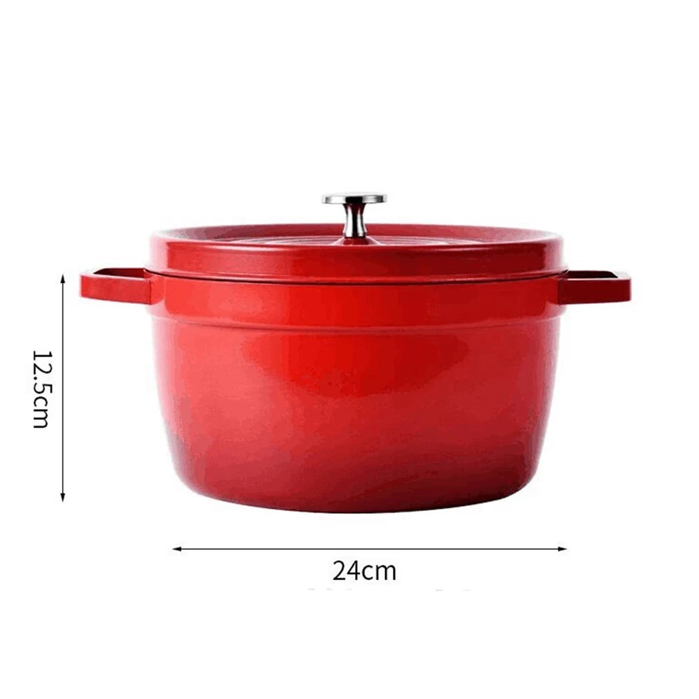 Cast Iron Enamel-Coated Dutch Oven with Lid & Side Handles – Heavy-Duty Cooking Pot for Simmering Soups, Braising, Roasting, Baking, Stews, Curries & One-Pot Meals – Oven, Induction & Gas Compatible – Red (24cm)
