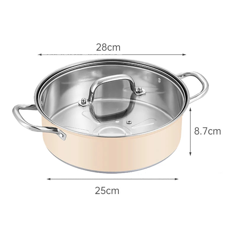 28cm Colorful Stock Pot with Glass Lid Premium Stainless Steel Stew Pot Induction Compatible Thick Cooking Pot for Soup Pasta Light Yellow