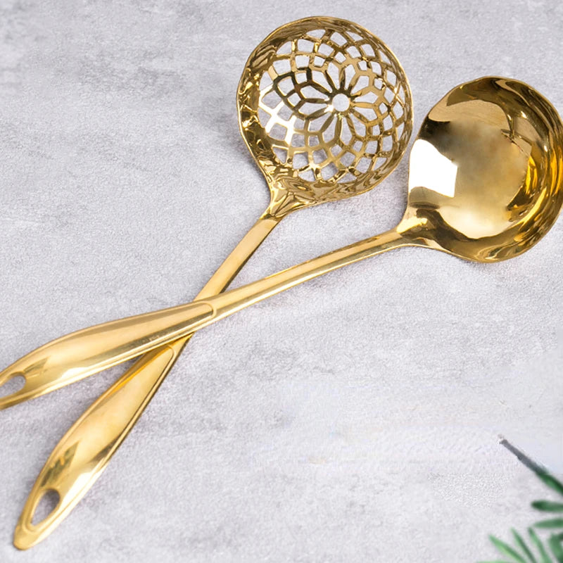 Golden Stainless Steel Solid Ladle & Skimmer Ladle