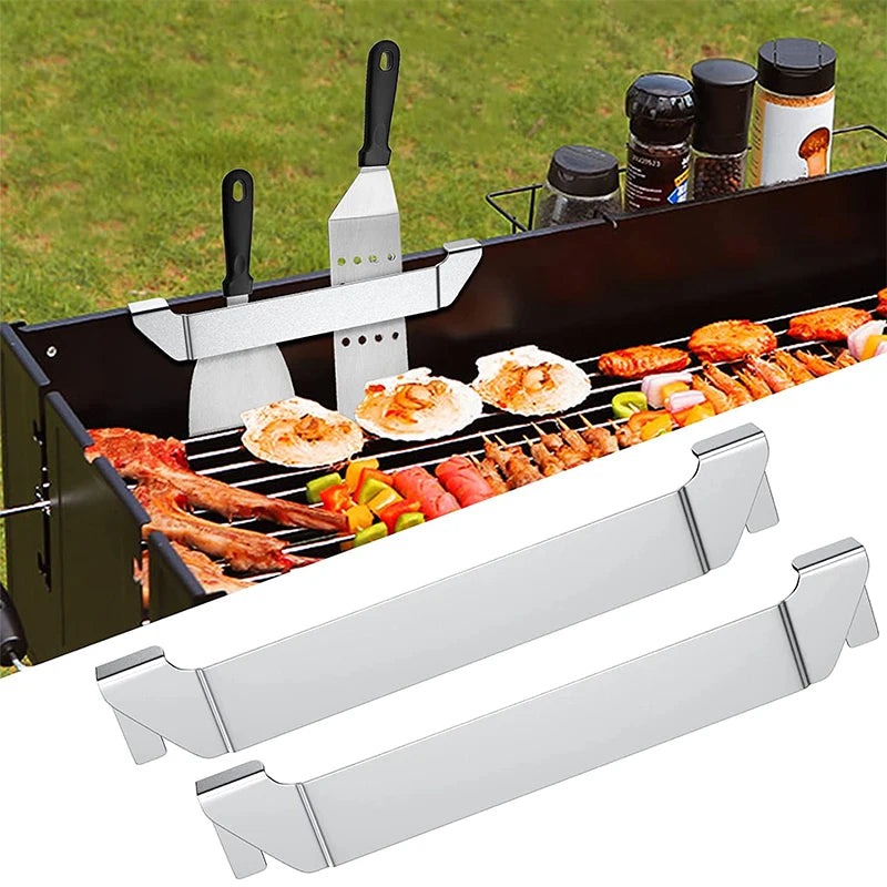 Stainless Steel Griddle Spatula Stand – BBQ Utensil Holder Clip for Grill Side Shelves – Ideal for Keeping Spatulas & Tongs Off the Surface – Available in 1 Piece & 2 Pieces