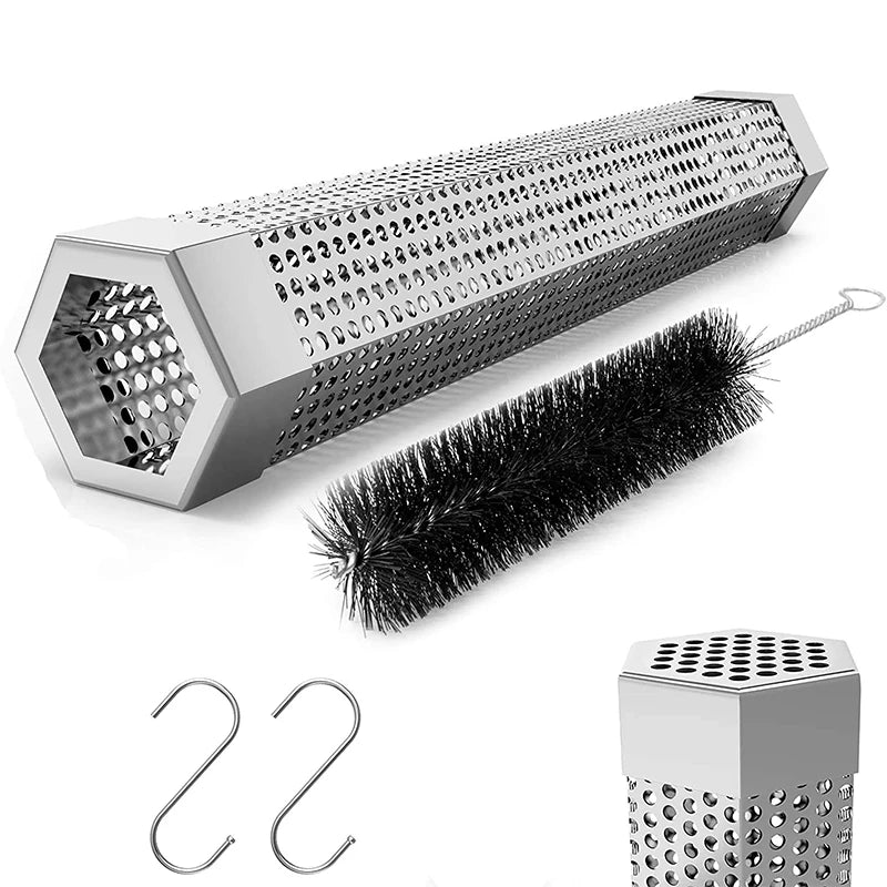 12 Inch Hexagon Stainless Steel Pellet Smoker Tube – BBQ Wood Pellet Smoke Generator – Ideal for Hot & Cold Smoking up to 5 Hours