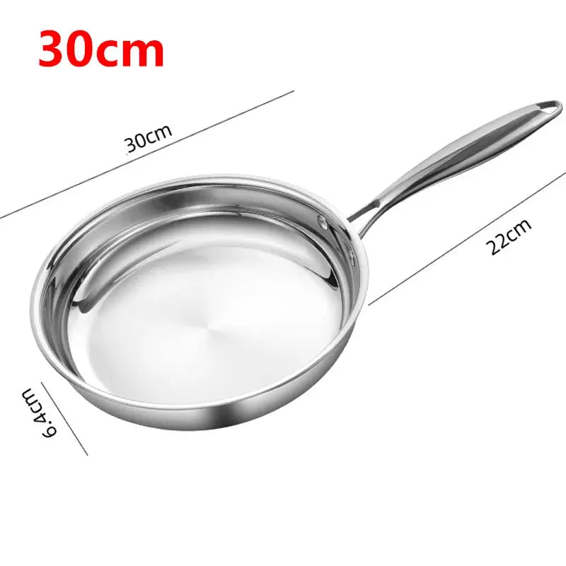 Stainless Steel Frying Pan with Long Handle – Premium Tri-Ply Construction–Professional Chef’s Skillet for Searing, Sautéing, Stir-Frying, Simmering & Pan-Frying Daily Meals– Induction, Gas & Electric Compatible Available in 22cm, 24cm, 26cm, 28cm & 30cm 30cm